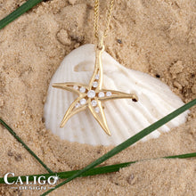 Load image into Gallery viewer, Diamond starfish necklace - 14K gold with diamonds - starfish jewelry beach jewelry
