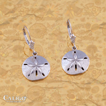 Load image into Gallery viewer, sand dollar earrings sterling silver sand dollar earrings lever back beach earrings sand dollar jewelry
