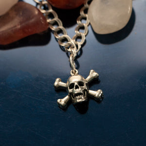 Skull and Cross bone charm on o ring - Sterling Silver - Pirate Jewelry