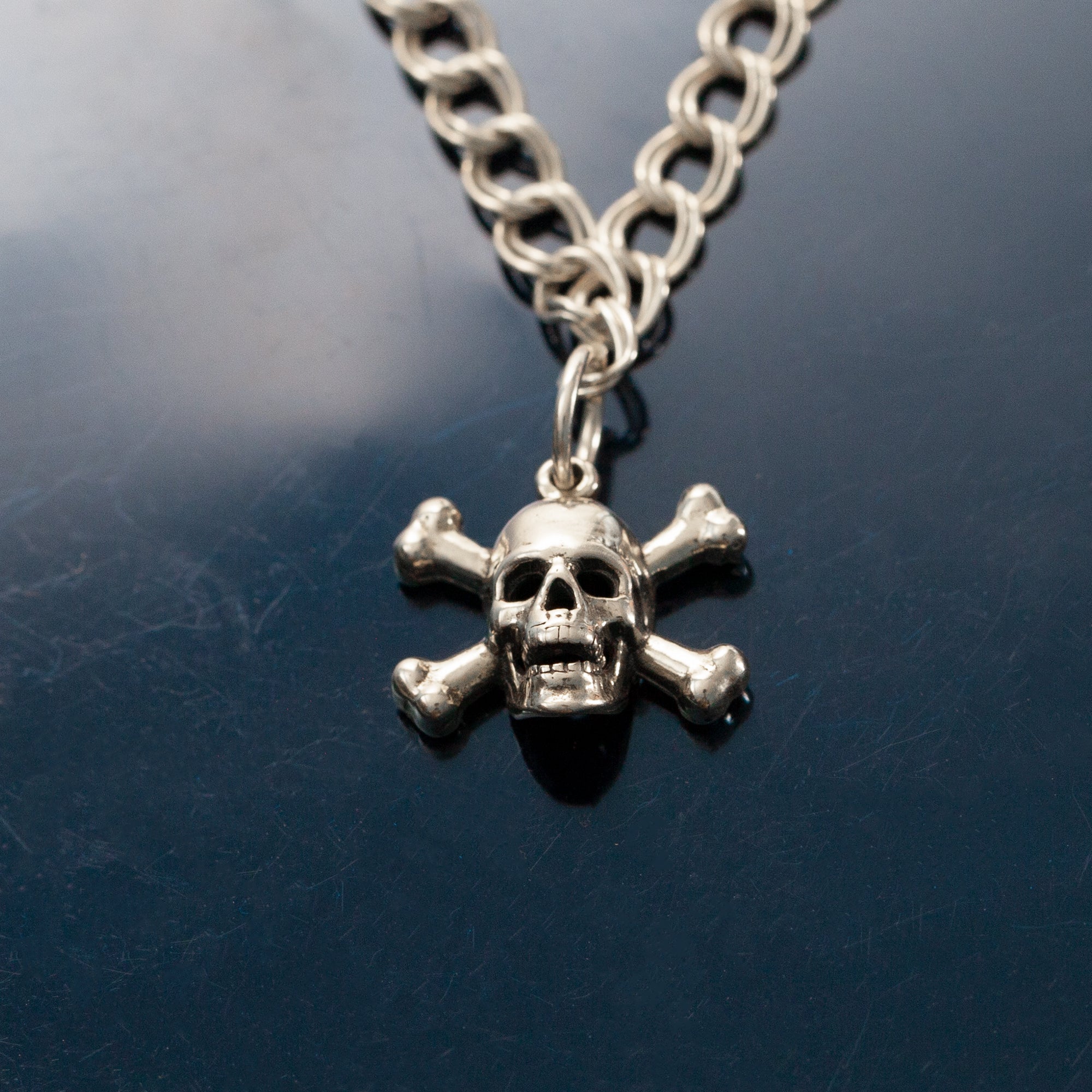 Skull & Cross Bone Charm - Sterling Silver - Pirate Jewelry
