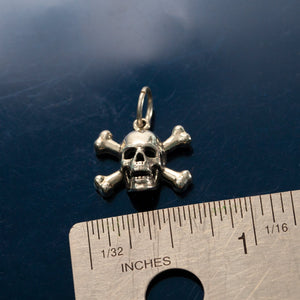 Skull and Cross bone charm on  o ring - Sterling Silver - Pirate jewelry pirate charm nautical charm