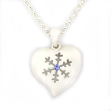 Load image into Gallery viewer, snowflake necklace heart necklace snowflake heart with blue sapphire sterling silver snowflake jewelry
