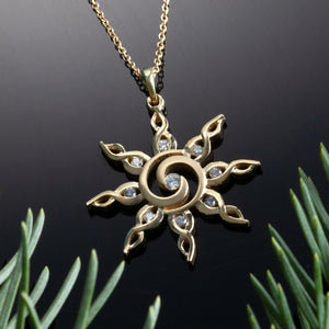 Sun Pendant Necklace - Spiral Sun - 14K  gold with diamonds 