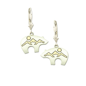 bear mountain earrings sterling silver and 10K yellow gold leverback bear fetish earrings