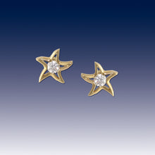 Load image into Gallery viewer, diamond starfish stud earrings in 14K white or yellow gold starfish jewelry
