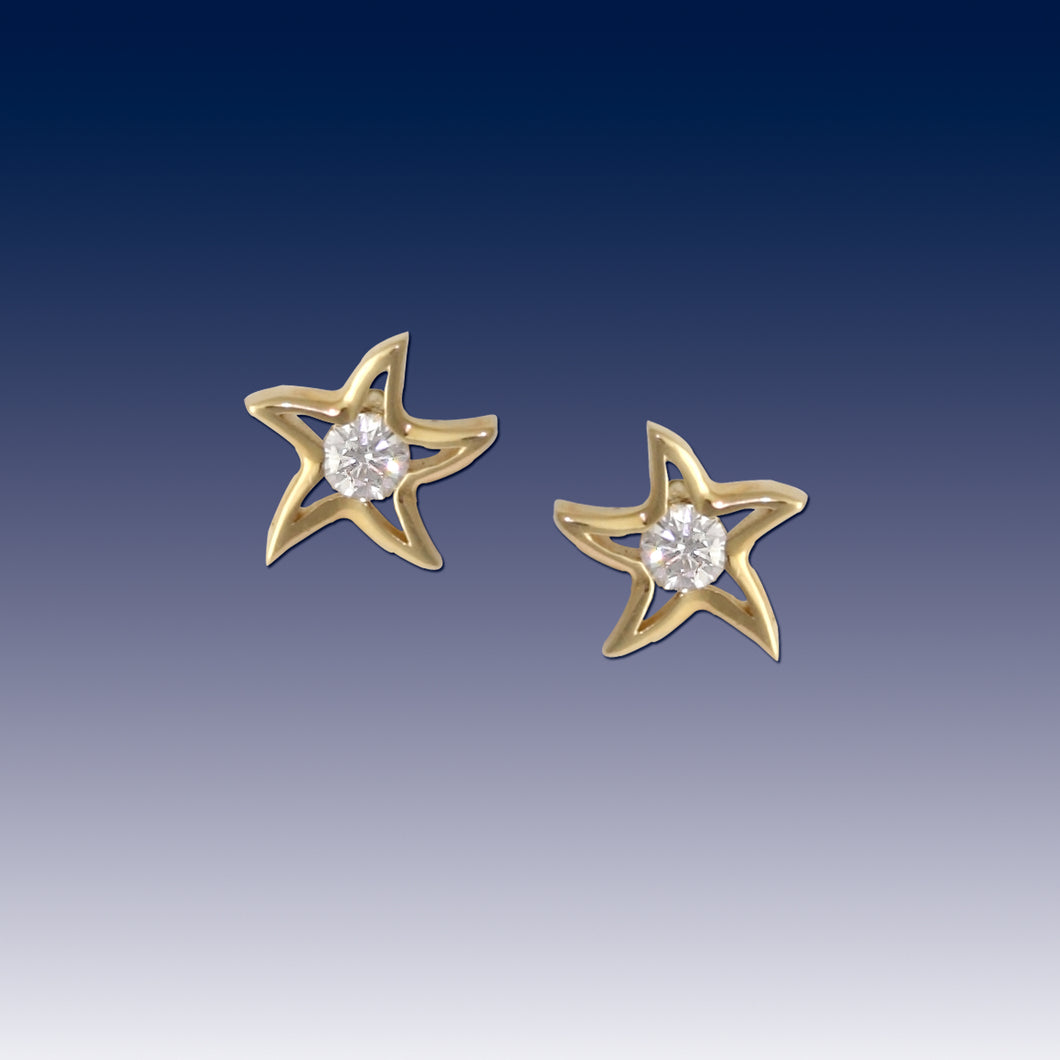 diamond starfish stud earrings in 14K white or yellow gold starfish jewelry